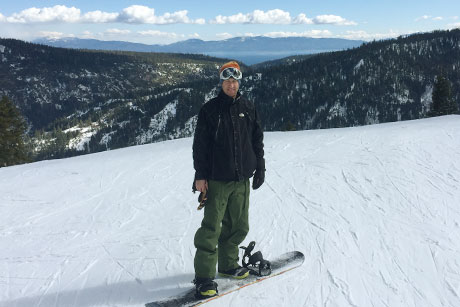 photo of Brian J. Sherman snowboarding at Heavenly, CA