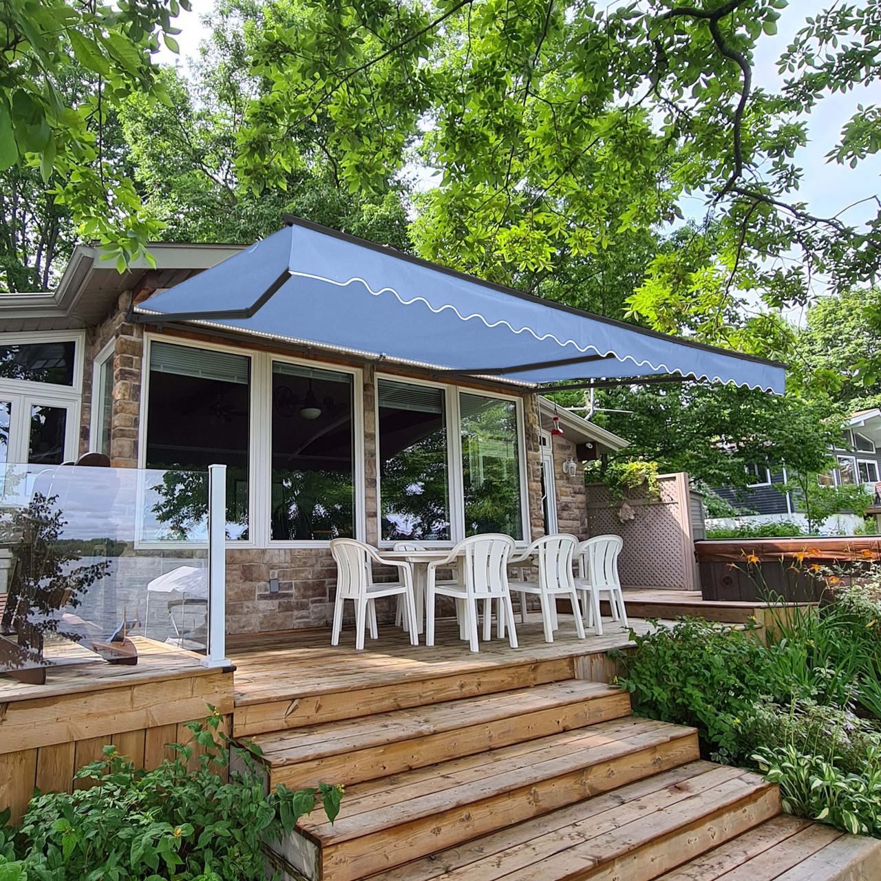 Semi-Cassette Motorized Retractable LED Luxury Patio Awning