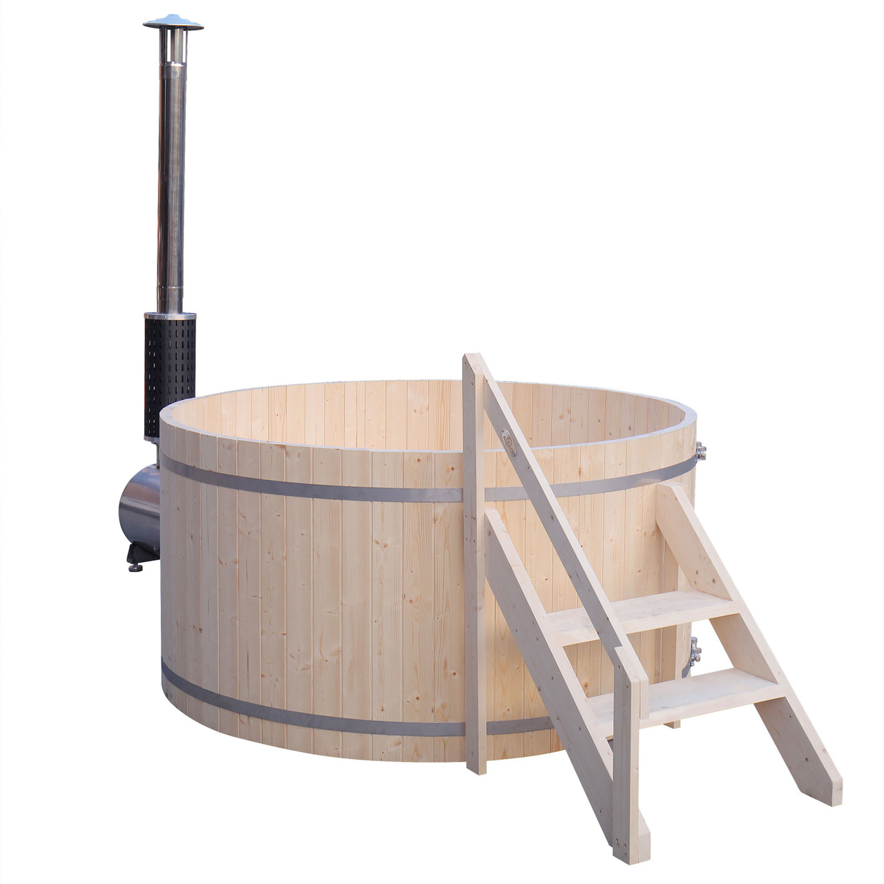 Wood-Fired Hot Tub with External Stove