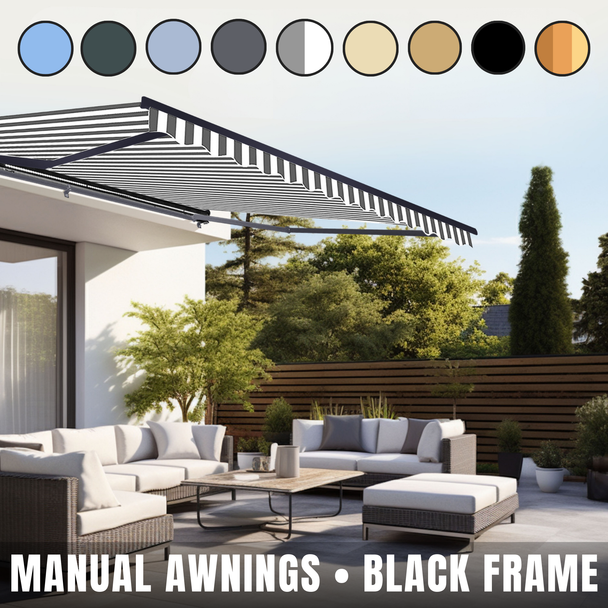 Retractable Patio Awning - Black Frame